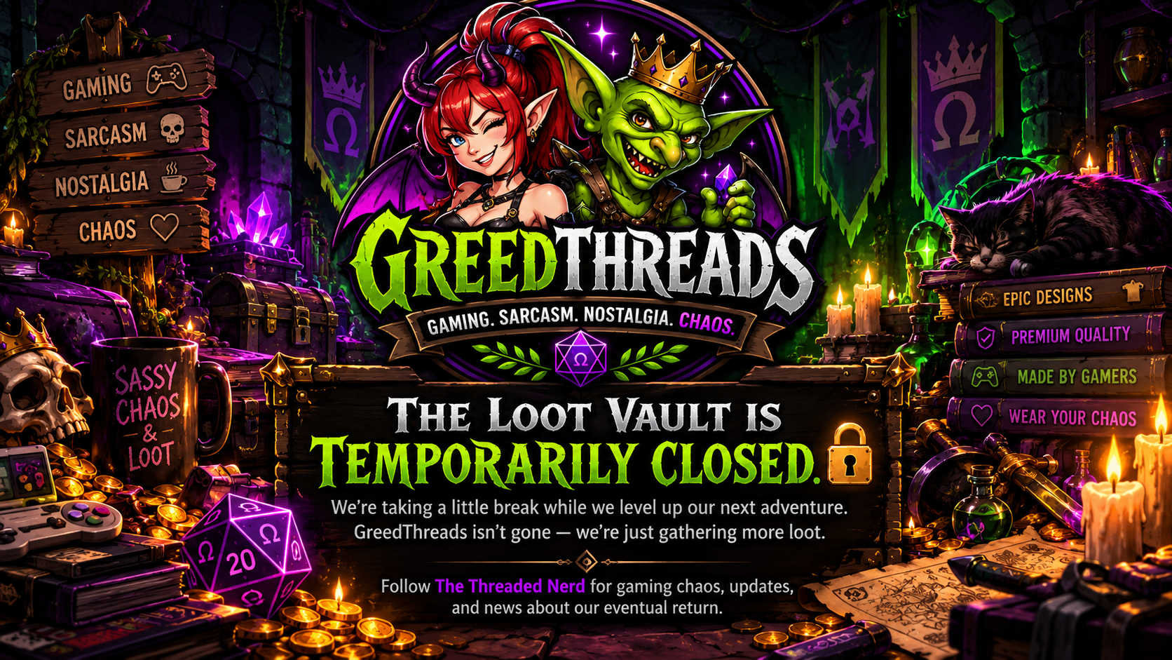 GreedThreads temporarily closed announcement artwork